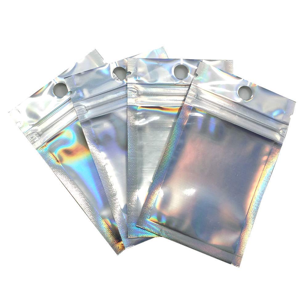 100 Pack 9x16cm (3.5x6.3 inch) Clear Front Resealable Heat Sealable Foil Bags with Hang Hole for Zip Bulk Food Storage Lock Bag Reclosable Airtight Heat Seal Pouch Zipper Lock Packaging